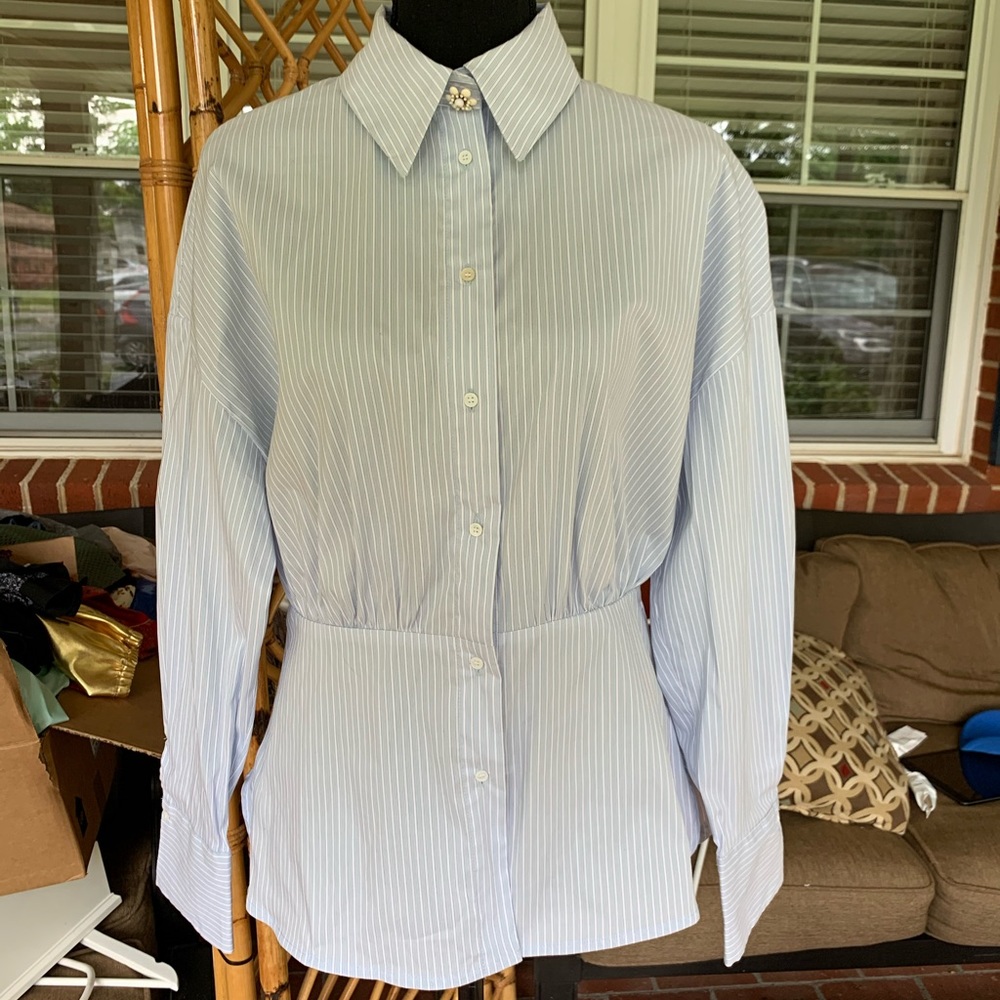 Sandro blue striped button down blouse New 3 L